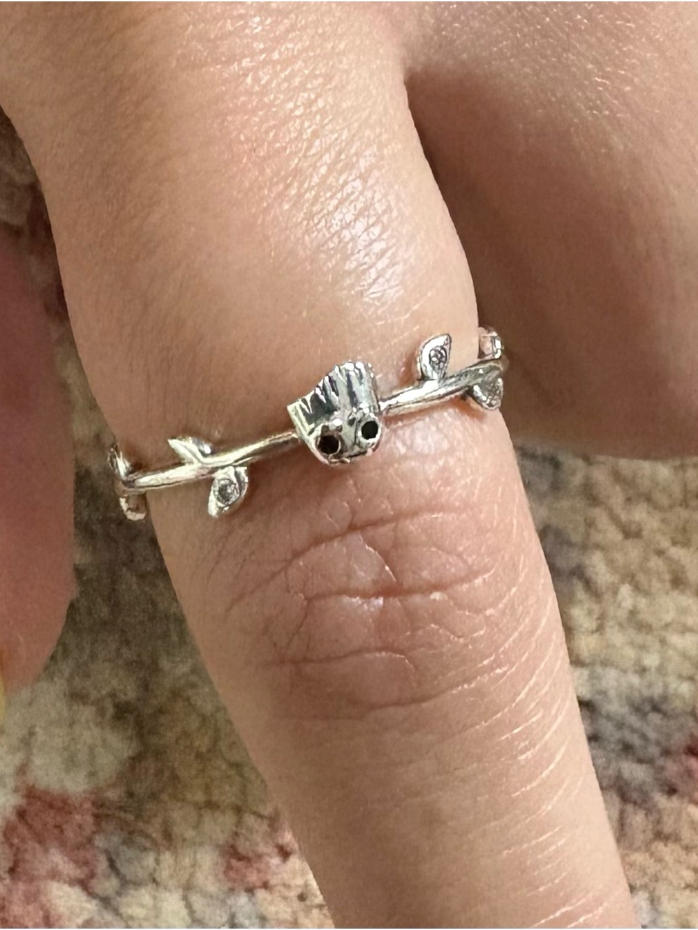Pandora Silver Branch Ring with Owl Accent